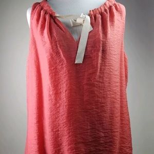 Loft Coral Crinkled Bow Neck Top Sz M AS13